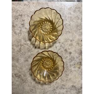 Set of 2 Vintage Hazel Atlas Newport Hairpin Amber Glass Bowls 5”